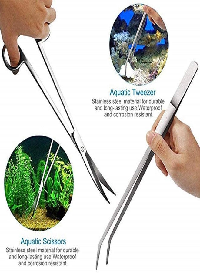 SYGA 5 in 1 Aquarium Tank Tool Kits Stainless Steel Aquatic Plant Tweezers Scissors Spatula Tool Set Fish Tank Cleaner Accessories Aquascaping Tools Set for Fish Starter Kits- 5 Pcs - Image 3